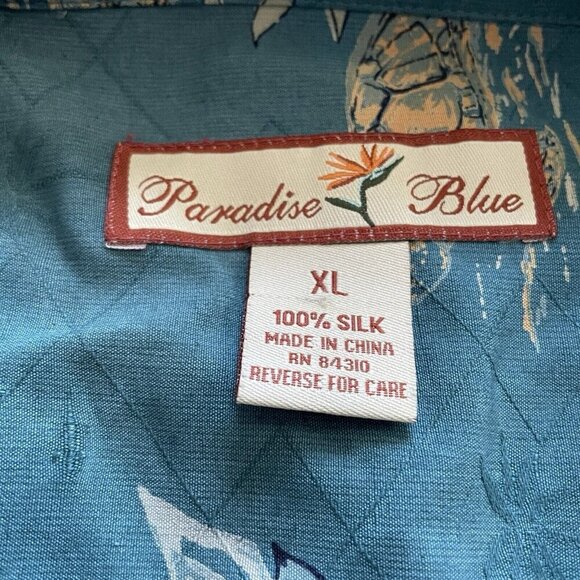 Paradise Blue Silk Hawaiian Button Up Shirt Mens Sz XL Multicolor Tropical Beach - Picture 6 of 10